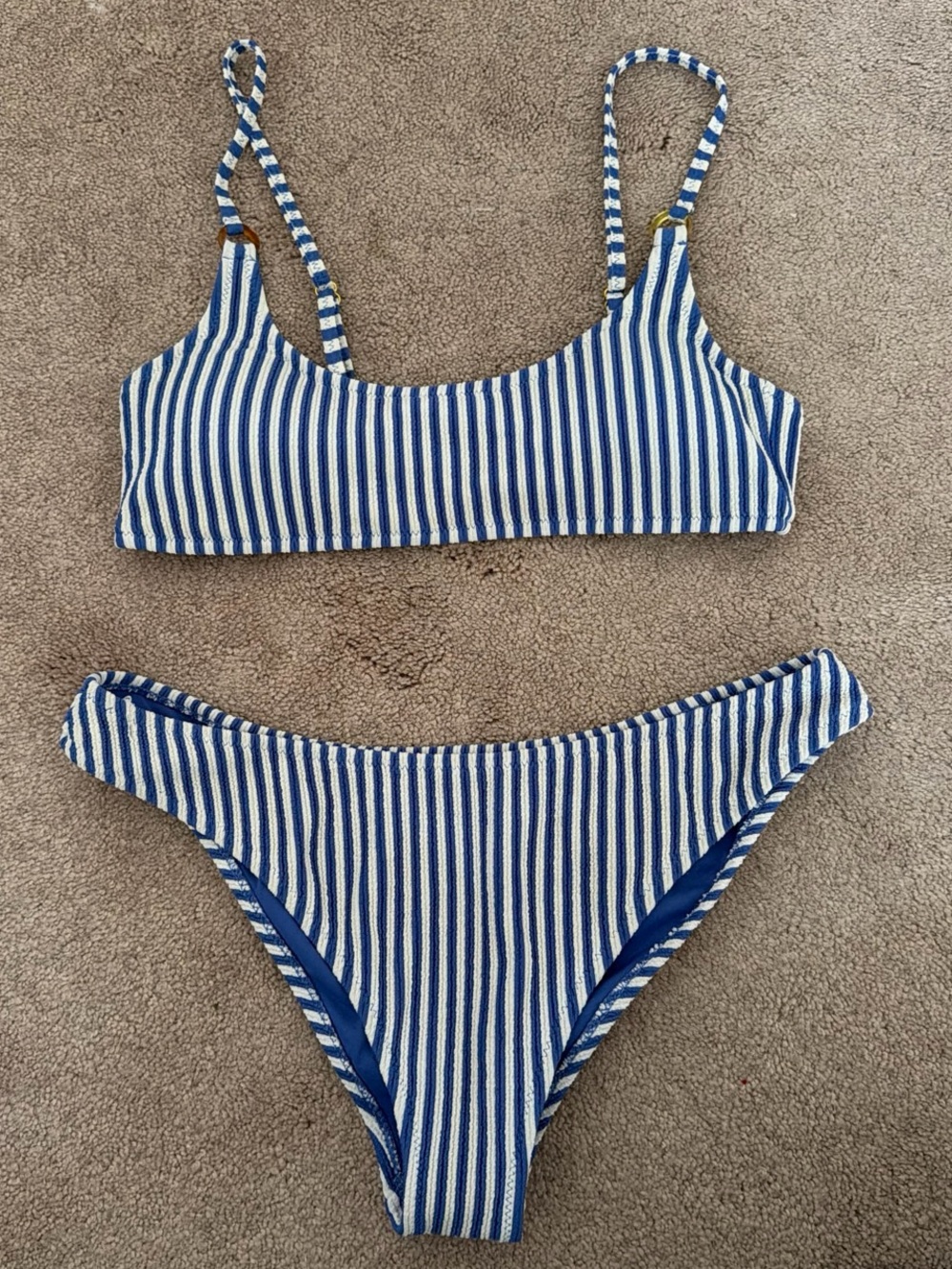 Blue & White Striped Bikini Set